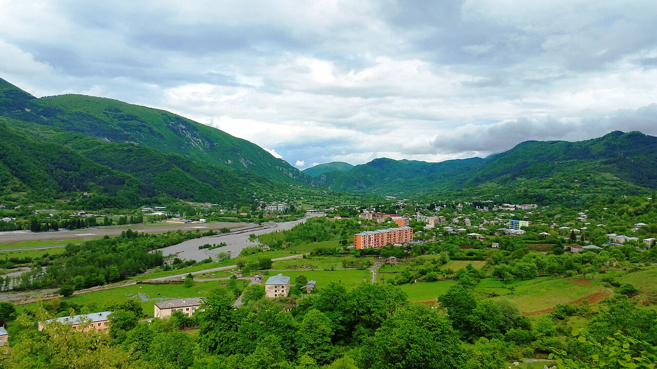 Ambrolauri and the Rioni River among green Racha hills