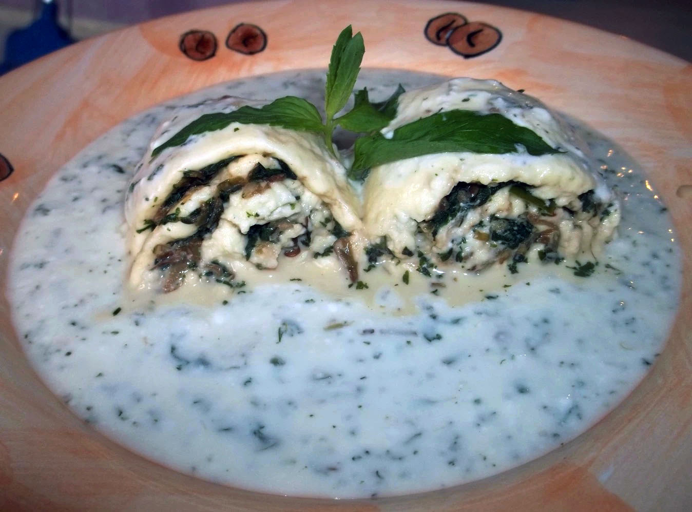 Gebzhalia cheese rolls with herbs in a matsoni sauce