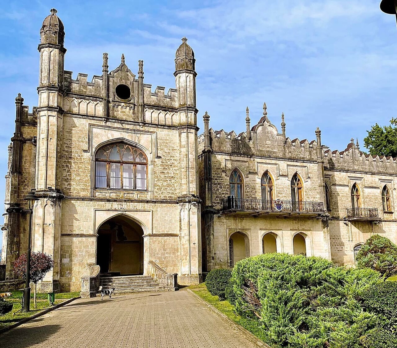 Ornate stone façade of the Dadiani Palace museum in Zugdidi