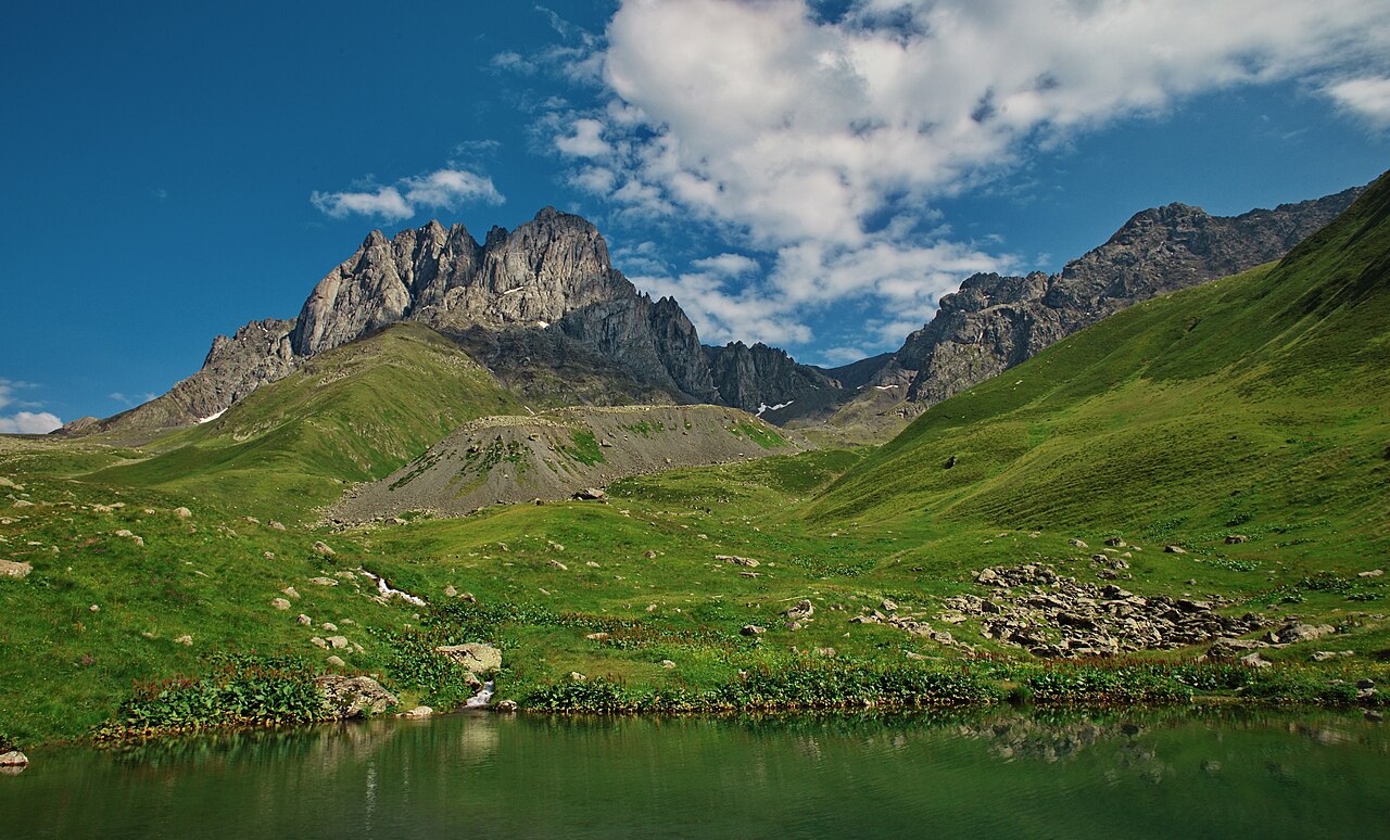 Tina Lake and the Chaukhi mountains above Juta Valley