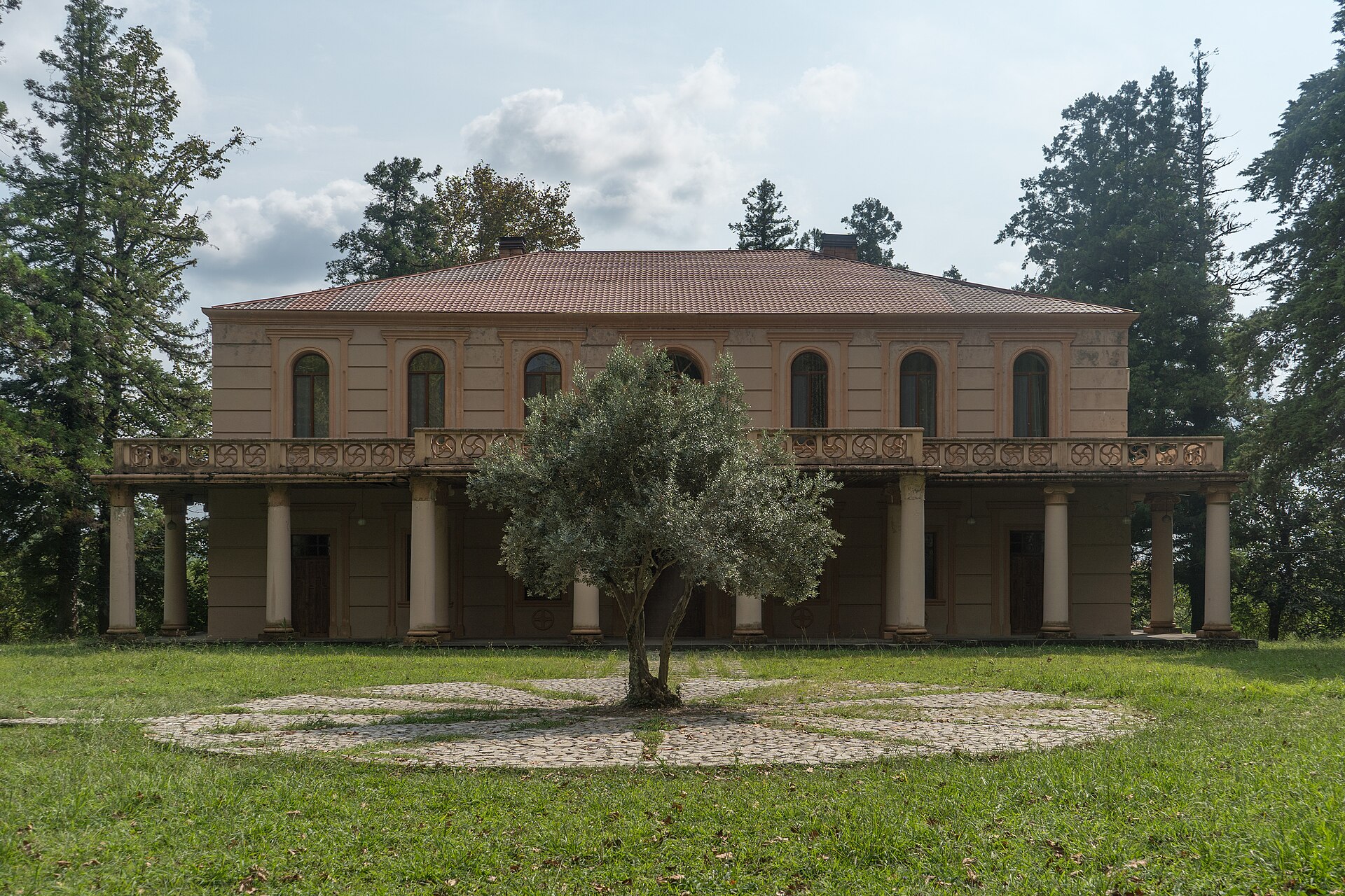Former Dadiani summer palace among trees in Salkhino