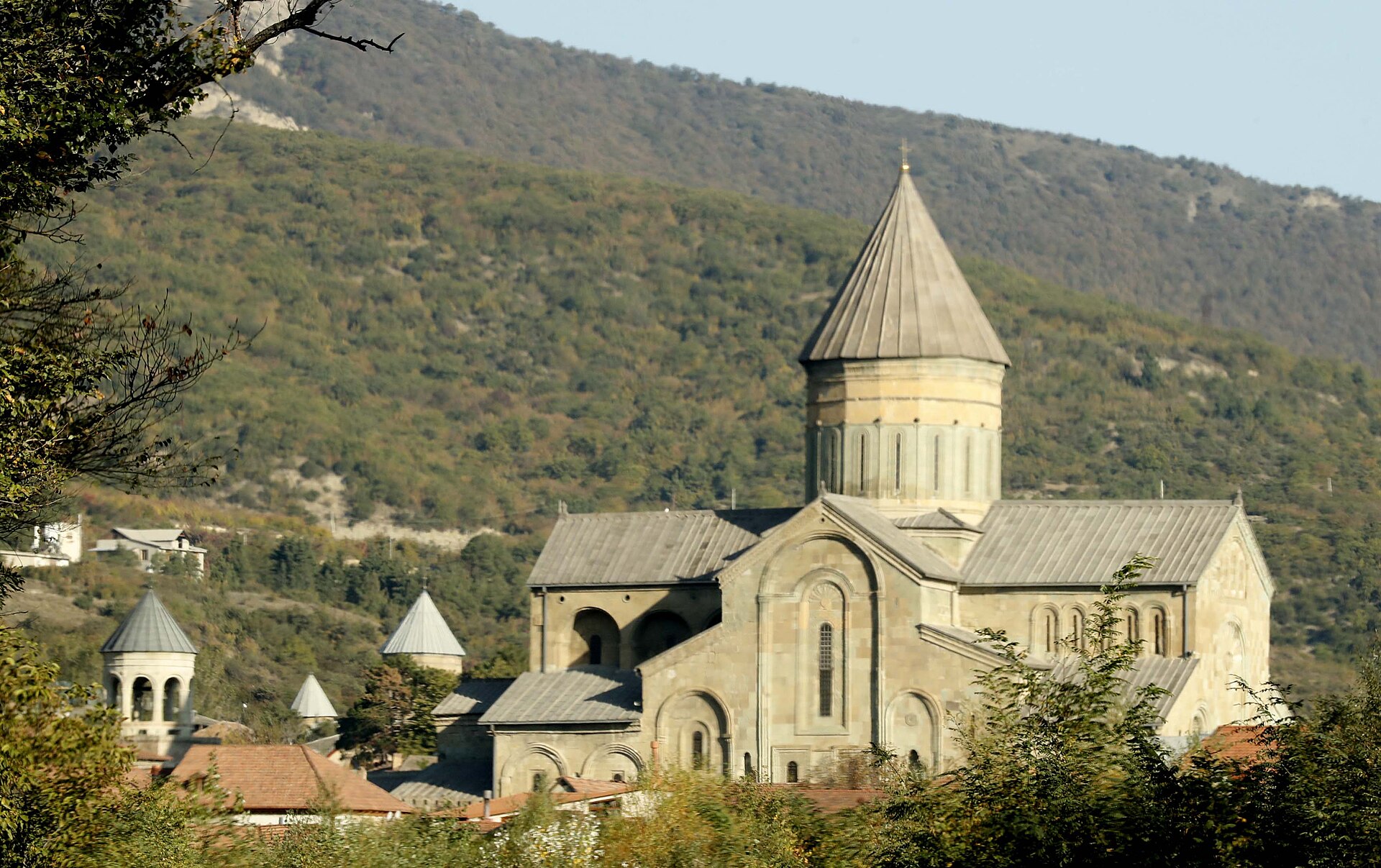 Stone exterior of Svetitskhoveli Cathedral in Mtskheta