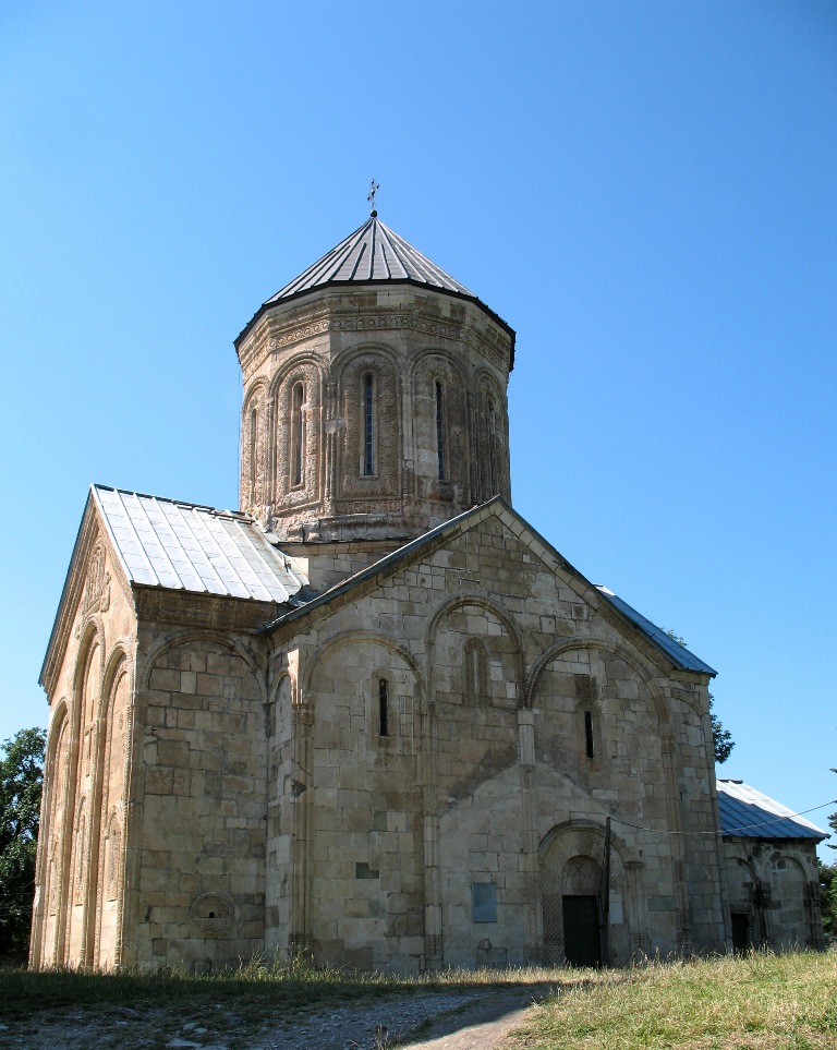 Stone exterior of Nikortsminda Cathedral in Racha